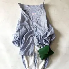 極美品 イレーヴ コットンシルク ノースリーブ バンドカラー ストライプ シャツ 極美品 イレーヴ コットンシルク ノースリーブ バンドカラー