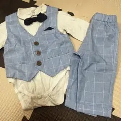 水色チェック セレモニースーツ 70