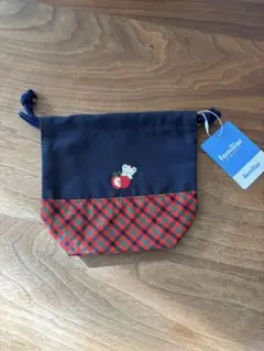 familiar 巾着袋 ネイビー 赤チェック