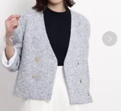 クードシャンス ミックスツイードネオツィードノーカラージャケットダブル　金ボタン