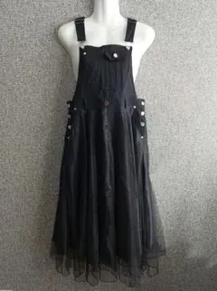 ブラック　デニムチュールオーバーオールスカート　サロペットスカート