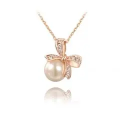 パール リボン ネックレス ローズゴールド 真珠 EARTHER RING