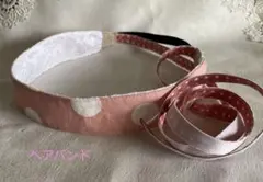 ７０７　ヘアバンド　レースとドット模様　ピンクとホワイト　リバーシブル