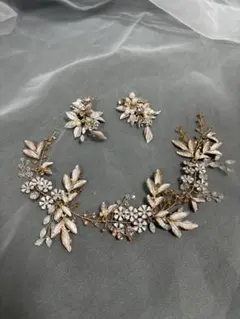 ウェディングヘッドドレスピアスセット