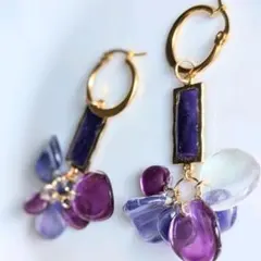 くすみパープル華やか(部品抜き4cm)【ピアス、イヤリング】