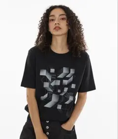 WISH FOR EVER ドローコードジオメトリックデザインTシャツ　短丈T