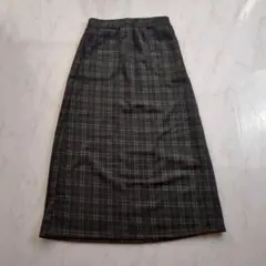 裏起毛 チェック ロングスカート M ウエストゴム 暖か 秋冬 黒