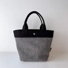 ヘリンボーンツイード トートバッグ 【ブラック】ハンドメイド