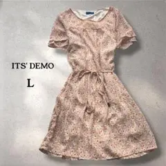 イッツデモ 花柄ワンピース L 半袖 フレア フェミニン 膝丈ピンク チュニック