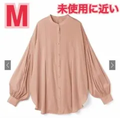 M オレンジ　ベージュ ボタン付き長袖シャツ　ボリューム袖　オーバーサイズ　美品