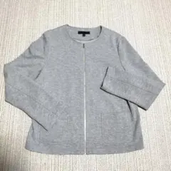 ユニクロ リブ編み ジップアップカーディガン L ノーカラーブルゾン　美品