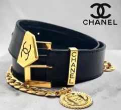CHANEL シャネル ココマーク メダリオン チェーン レザーベルト 75 黒のサムネイル