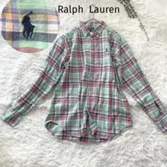 ラルフローレン ポニー刺繍 緑チェック 長袖カジュアルシャツ キッズ レディース