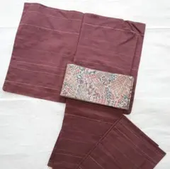 着物 ウール 織物 普段着物 あずき色 単衣 シンプル しつけ糸付き