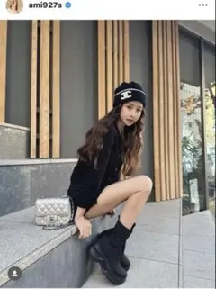 亜美さんプロデュース　オープントゥニットブーツ ブラック　M 23.5 鈴木亜美 オープントゥニットブーツ 23.5㎝ M オープントゥ