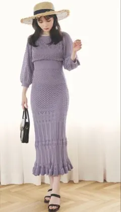 GRL グレイル マーメイドニットワンピース ラベンダー M ペチコート付き