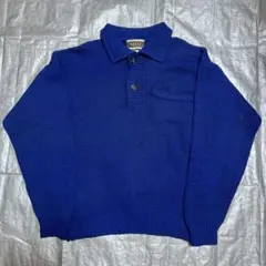【80s古着】GRASS JUN SAITO ポロ襟ニット セーター ブルー M