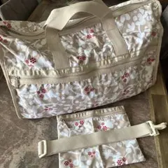 レスポートサック　ボストン　ベージュ　花柄　used 修学旅行