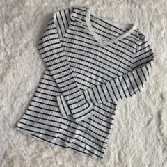 ボーダー トップス 薄手 長袖 リブニット レディース Mサイズ