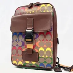 美品 COACH コーチ クロスボディ シグネチャー レザー マルチカラー