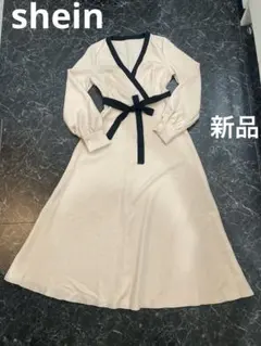 ベージュ ラップスタイル ワンピース 長袖