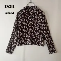 ZAZIE 花柄 シアーブラウス 総柄 シースルー レトロシャツ ブラウン Mのサムネイル