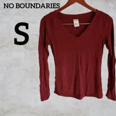 NO BOUNDARIES 【S】バーガンディ 長袖 Tシャツ カットソー 秋服
