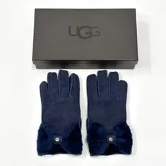 アグ　UGG　手袋　グローブ　ムートン　ロゴ金具　ネイビー　箱付き　M