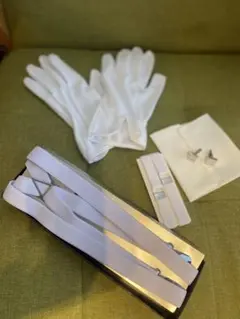 【結婚式1回使用】即決値下げ！新郎用Yシャツ＆小物(手袋／サスペンダー／カフス)