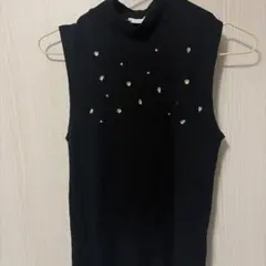 ZARA ノースリーブ ニット ハイネック ビジュー付き