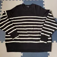 ユニクロ　黒地　白　ボーダー　クルーネックニット　M