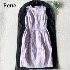 美品✨ Rene ルネ　高級TISSUE社チェック ノースリーブワンピース 36