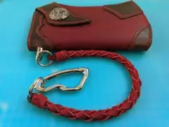 レザー長財布 手編みストラップ付き 左ポケット