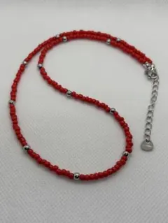ハンドメイド シンプルな赤いビーズ ネックレス