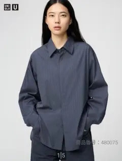 ユニクロU ドレープシャツ 長袖 ブルー M
