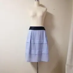 水色 膝丈ティアードスカート 日本製 青系