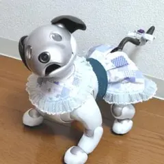 ブルー　パッチワーク柄　クリスマス柄とのリバーシブル　ツーピース《aiboの服》