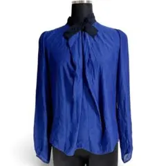 LANVIN en Bleu リボン シフォンブラウス 青 38のサムネイル