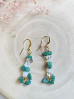 アマゾナイト　天然石フックピアス　夏アクセサリー　ジュエリー