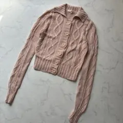 Chavarié ケーブルニット ラメ カーディガン ピンク スパンコール 36