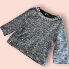 カール・ラガーフェルド パール装飾 七分袖 ニット プルオーバー L おしゃれ