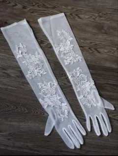 ウェディンググローブ レース花柄　ホワイト