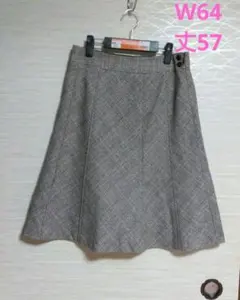 グレンチェック セミフレア 膝丈スカート W64 ブラウン系