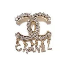 ゴールド系 揺れチャーム付き ブローチ♥キラキラ ストーン♥ユニセックス