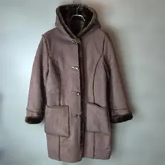 【美品】 ムートン ダッフルコート フード付 M ブラウン