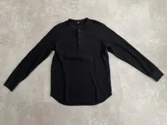ワッフルヘンリーネックTシャツ 長袖Mサイズ ブラック 475353
