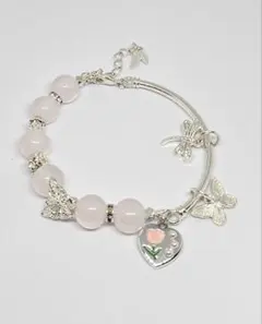 ローズクォーツ風 バタフライチャームブレスレット