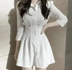 シャツワンピース　透け感無し　S