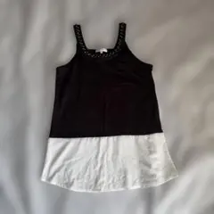 THE SHOP TK ビジュー付きタンクトップ ブラック×ホワイト Fのサムネイル