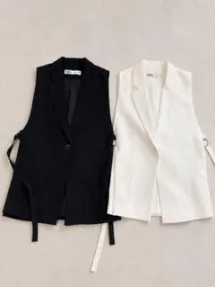 ZARA テーラードベスト ジレ ブラック ホワイト 2点セットのサムネイル